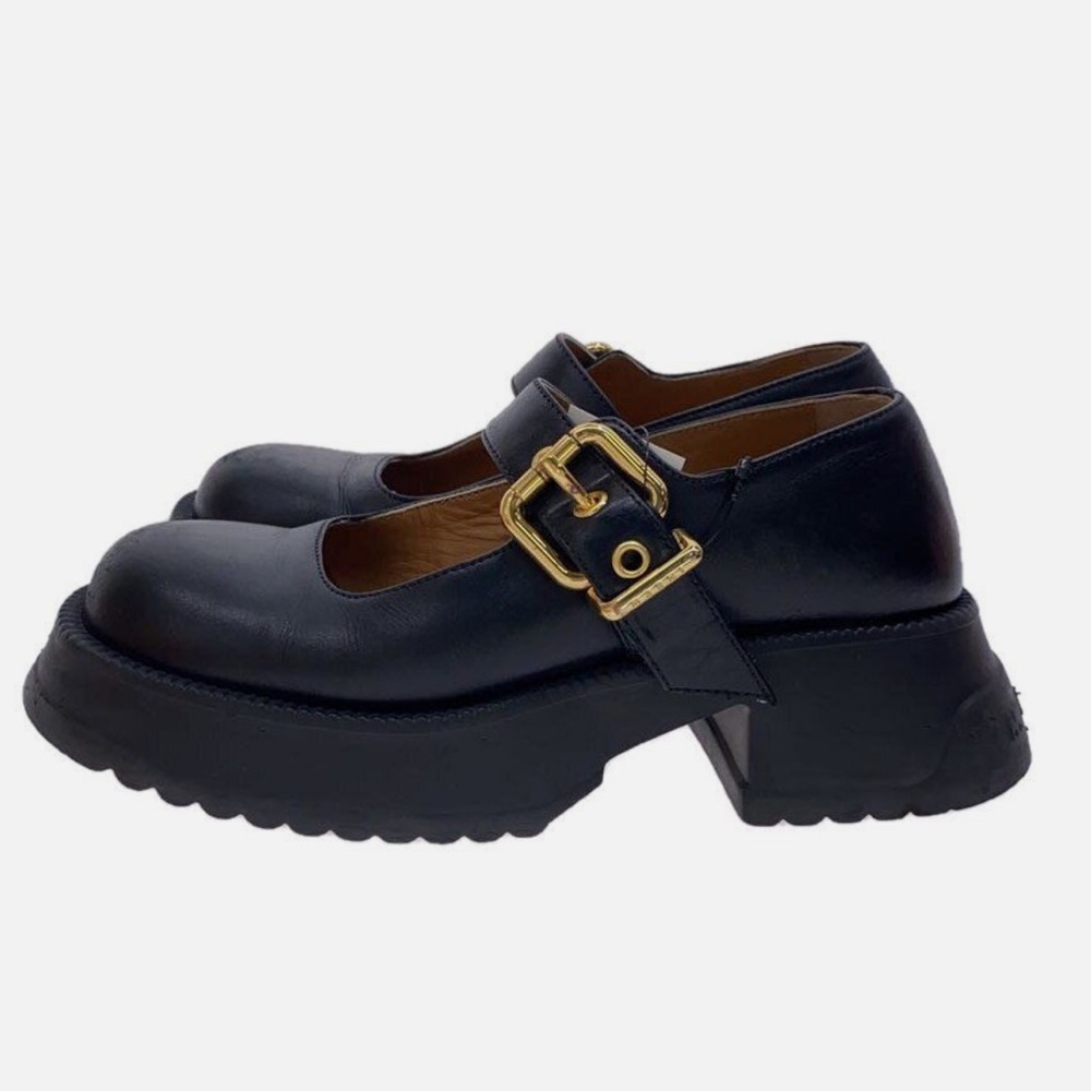 MARNI Black Chunky Leather Mary Jane Shoes with Gold Hardware